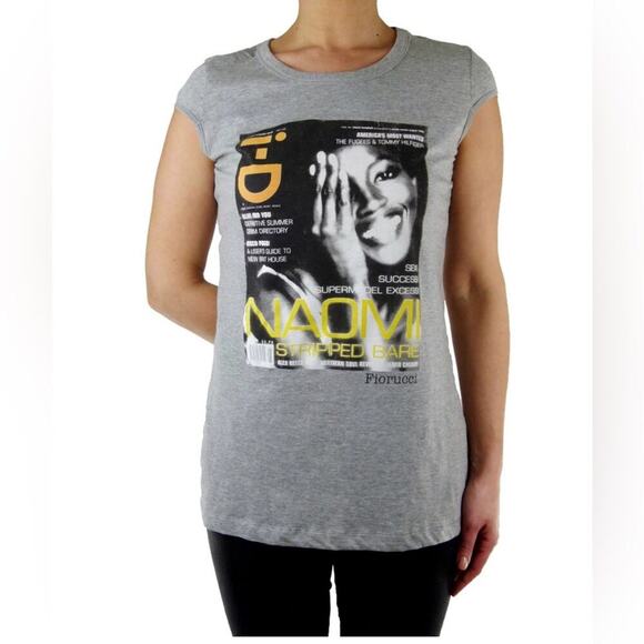 Fiorucci Tops - Fiorucci Gray Graphic Cap Sleeve Tee